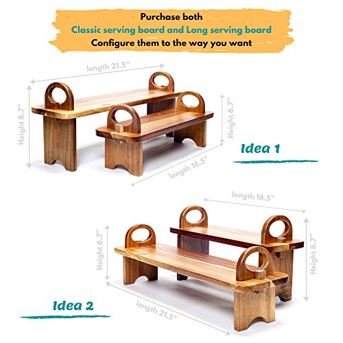 SPEShh Acacia Wooden Serving Board on Stand – Raised Wood Serving Trays Platter – Home Kitchen Countertop Organizer Shelf & Large Charcuterie Tray for Cheese Party Food 21.5 X 6 x 8.7 inches - Image 5