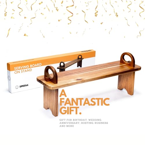 SPEShh Acacia Wooden Serving Board on Stand – Raised Wood Serving Trays Platter – Home Kitchen Countertop Organizer Shelf & Large Charcuterie Tray for Cheese Party Food 21.5 X 6 x 8.7 inches - Image 2