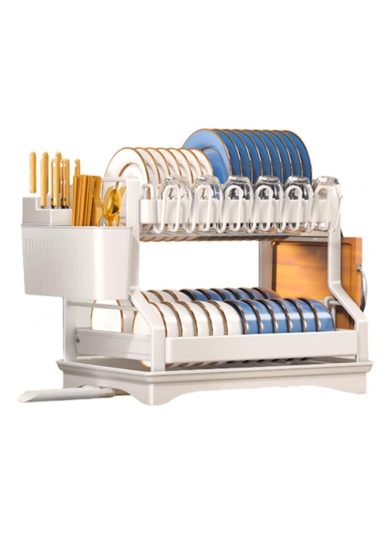 LOOPITYS 2-Layer Dish Drying Rack with Drainboard,Household Dish Rack with Rotatable Spout,Dish Drainer with Utensil Holder and Drainboard, Kitchen Organizer Rack - Image 1