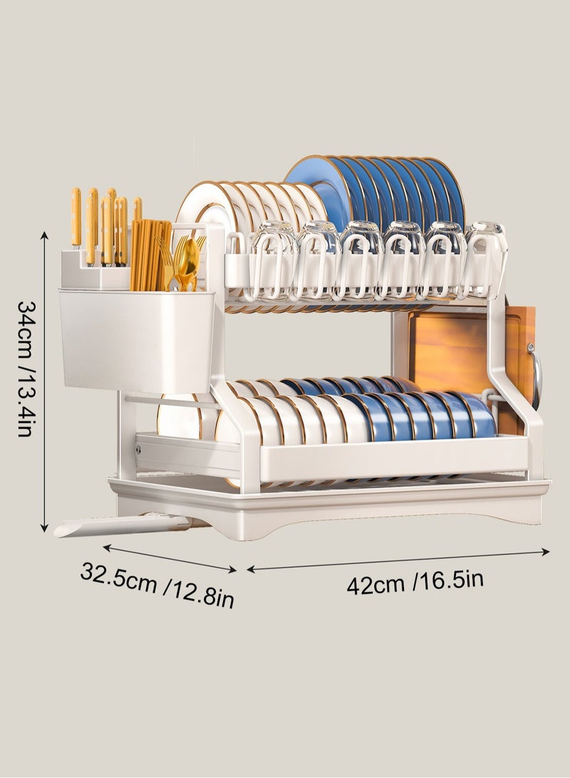 LOOPITYS 2-Layer Dish Drying Rack with Drainboard,Household Dish Rack with Rotatable Spout,Dish Drainer with Utensil Holder and Drainboard, Kitchen Organizer Rack - Image 4