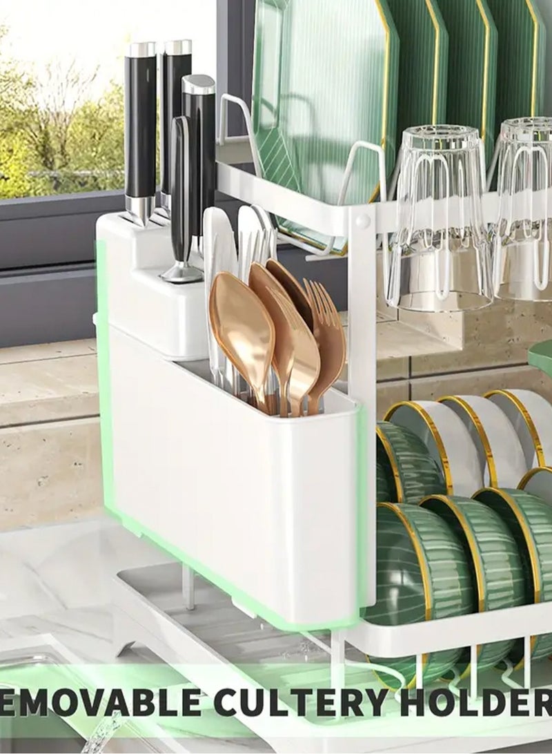 LOOPITYS 2-Layer Dish Drying Rack with Drainboard,Household Dish Rack with Rotatable Spout,Dish Drainer with Utensil Holder and Drainboard, Kitchen Organizer Rack - Image 5