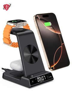 Wireless Charger for iPhone, 3 in 1 Wireless Charging Station with Clock compatible with iPhone 15/14/13/12/Pro/Pro Max, Wireless Charging Station for iwatch 8/7/6/5/4/3 and Ear Pods Pro/3/2