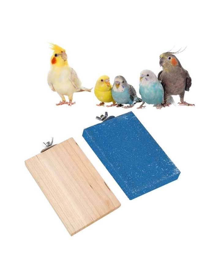سايج سكوير منصة رمل خشبية مصنوعة من الخشب الطبيعي، مجموعة من اثنين (3 * 4 & رمل 3 * 4 بوصة) حامل مجثم على شكل مستطيل، ملحقات القفص، لعبة مرحة، مناسبة للطيور والببغاوات والبادجي - Image 1