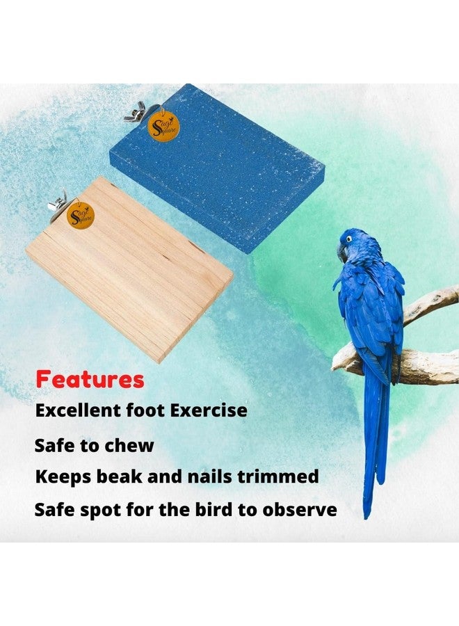 سايج سكوير منصة رمل خشبية مصنوعة من الخشب الطبيعي، مجموعة من اثنين (3 * 4 & رمل 3 * 4 بوصة) حامل مجثم على شكل مستطيل، ملحقات القفص، لعبة مرحة، مناسبة للطيور والببغاوات والبادجي - Image 5