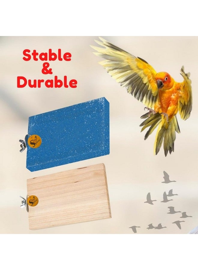 سايج سكوير منصة رمل خشبية مصنوعة من الخشب الطبيعي، مجموعة من اثنين (3 * 4 & رمل 3 * 4 بوصة) حامل مجثم على شكل مستطيل، ملحقات القفص، لعبة مرحة، مناسبة للطيور والببغاوات والبادجي - Image 2