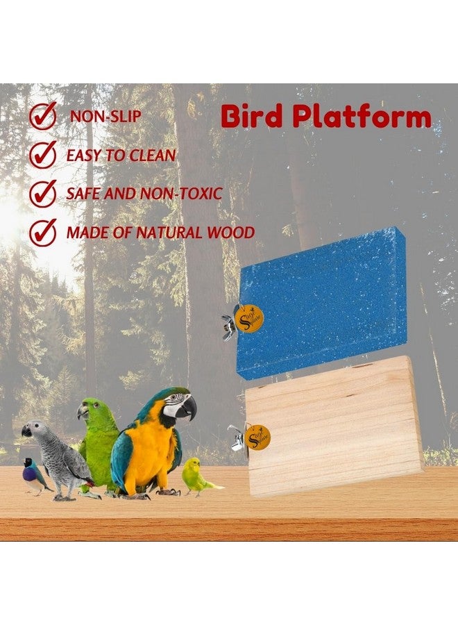 سايج سكوير منصة رمل خشبية مصنوعة من الخشب الطبيعي، مجموعة من اثنين (3 * 4 & رمل 3 * 4 بوصة) حامل مجثم على شكل مستطيل، ملحقات القفص، لعبة مرحة، مناسبة للطيور والببغاوات والبادجي - Image 3
