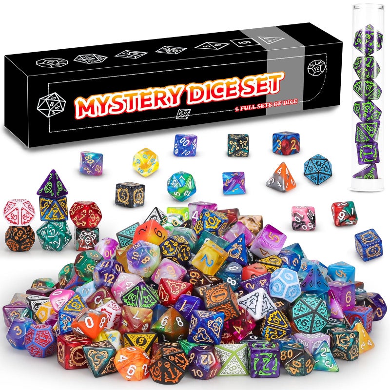 QMAY Mystery Dice Box - 7PCS DND Dice Set, Random Dice Patterns, 1Surprise Boxes, Polyhedral Dice with Dice Display Tube, D&D Gifts Box for Dungeons and Dragons, RPG, MTG,Role Playing Table Game - Image 1