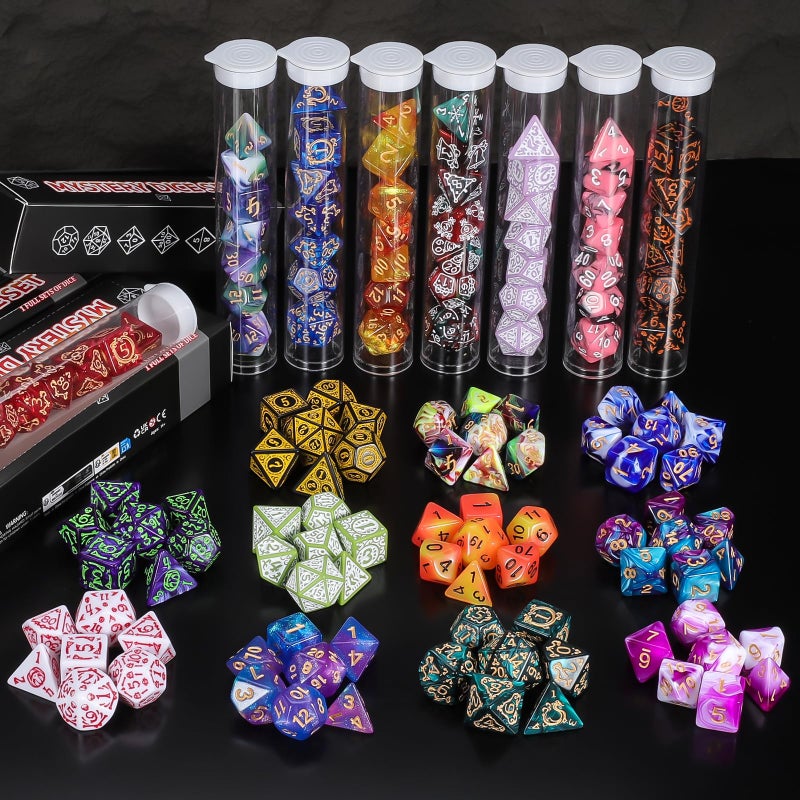 QMAY Mystery Dice Box - 7PCS DND Dice Set, Random Dice Patterns, 1Surprise Boxes, Polyhedral Dice with Dice Display Tube, D&D Gifts Box for Dungeons and Dragons, RPG, MTG,Role Playing Table Game - Image 4