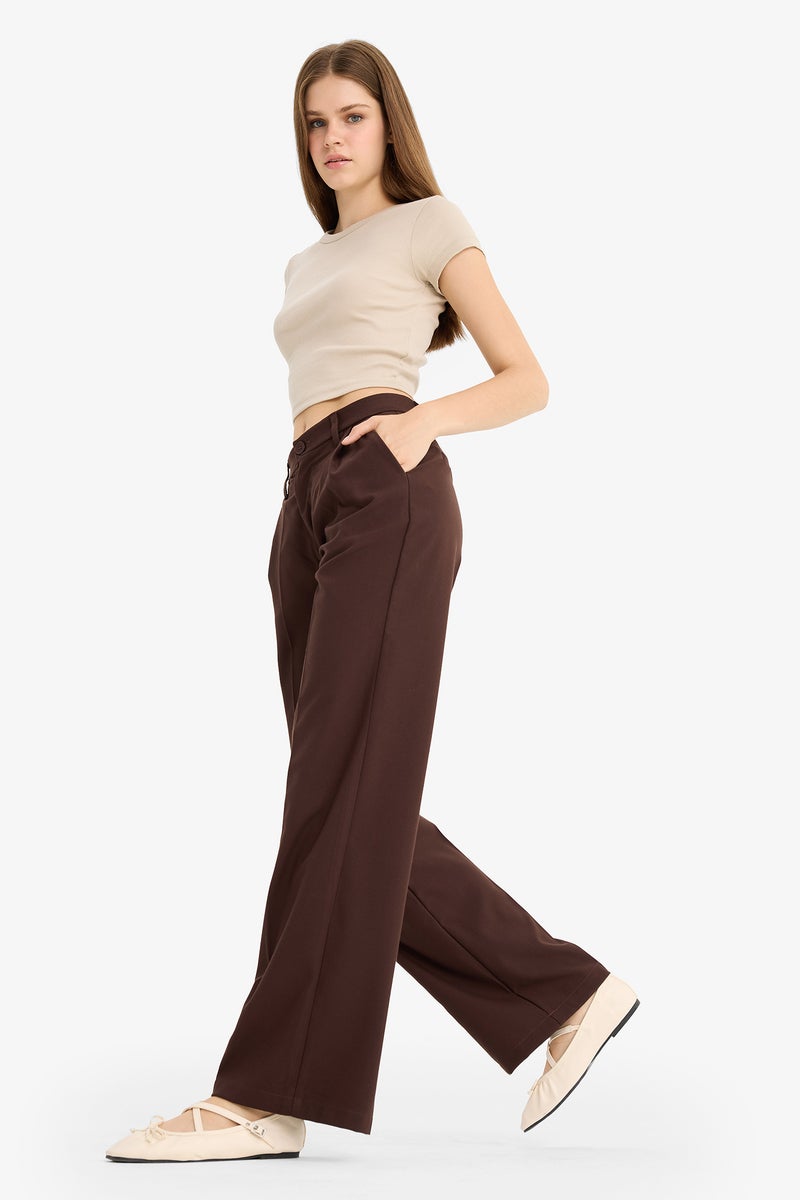 DeFacto Brown Woman Wide Leg Zipper Trousers Casual - Image 3