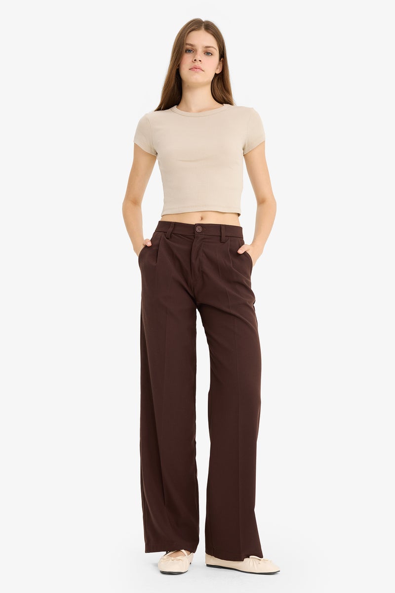 DeFacto Brown Woman Wide Leg Zipper Trousers Casual - Image 1