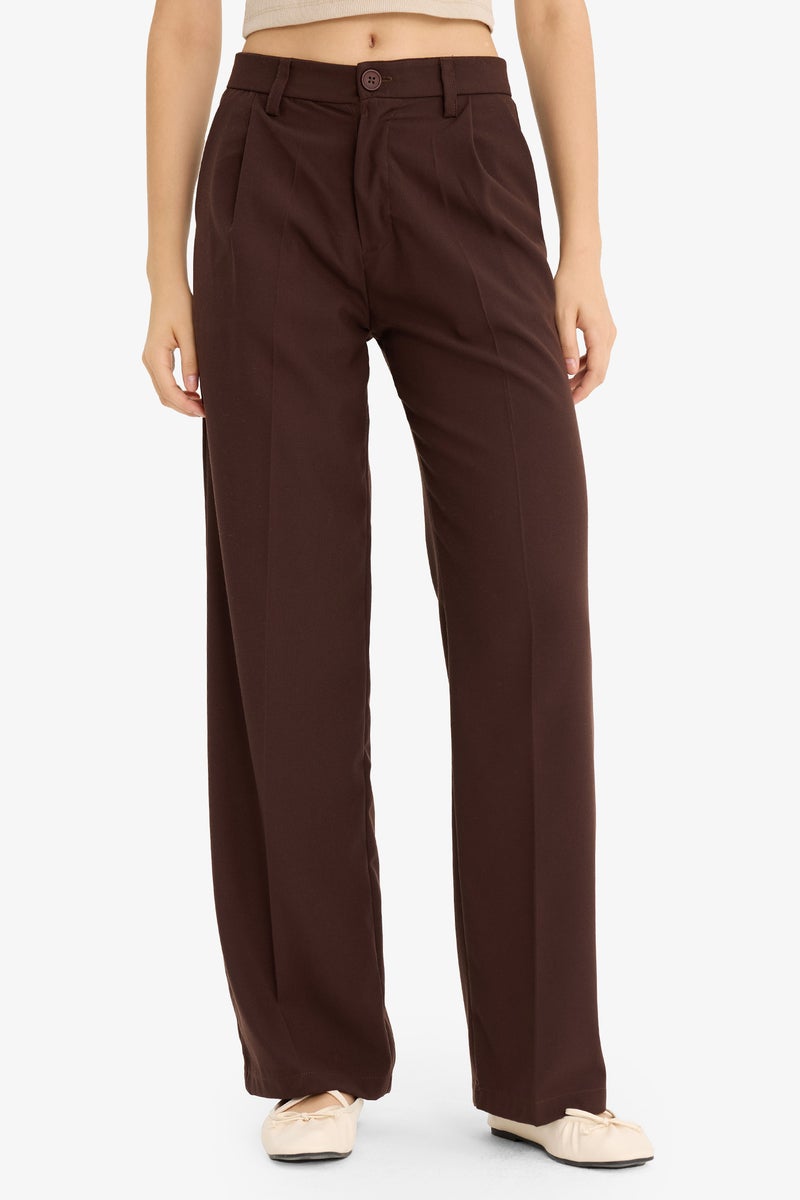 DeFacto Brown Woman Wide Leg Zipper Trousers Casual - Image 4