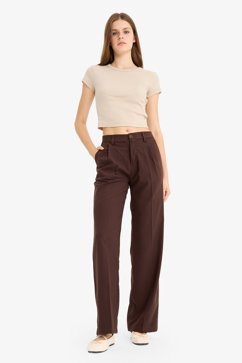 DeFacto Brown Woman Wide Leg Zipper Trousers Casual - Image 2