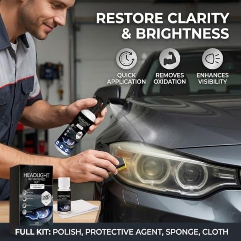 Automotive Headlight Restoration Kit: Fast and Easy Car Headlight Cleaner for Oxidized, Yellowed Headlamps - Refurbishing Fluid Restores Clarity and Brightness for All Vehicle Types - Image 5