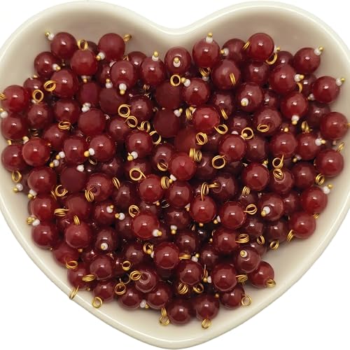 INDIKONB Round Glass Pearl Hanging Beads | Multicolour 8mm Moti Lariya Beads for Blouse Hangings, Embroidery, Saree, Pendant & Necklace Making (Maroon) - Image 1