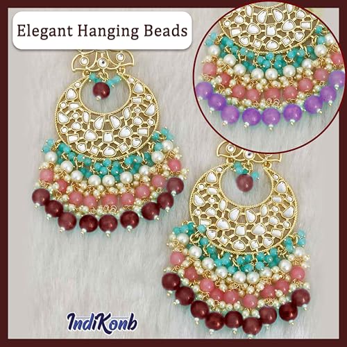 INDIKONB Round Glass Pearl Hanging Beads | Multicolour 8mm Moti Lariya Beads for Blouse Hangings, Embroidery, Saree, Pendant & Necklace Making (Maroon) - Image 4