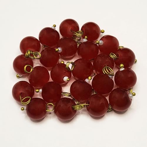 INDIKONB Round Glass Pearl Hanging Beads | Multicolour 8mm Moti Lariya Beads for Blouse Hangings, Embroidery, Saree, Pendant & Necklace Making (Maroon) - Image 3