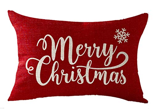 FELENIW Happy Winter Snowflakes Merry Christmas Throw Pillow Cover Cushion Case Cotton Linen Material Decorative Lumbar 12X20 inches - Image 2