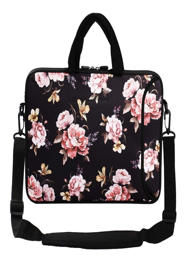 Violet Mist 11 11.6 12 13 Inch Laptop Shouder Messager Bag Cute Floral Patterned Laptop Case Sleeve with Shoulder Handle Pocket Neoprene Carrying Bags for Computer Notebook Tablet, Black Peony - Image 1