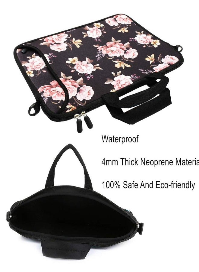 Violet Mist 11 11.6 12 13 Inch Laptop Shouder Messager Bag Cute Floral Patterned Laptop Case Sleeve with Shoulder Handle Pocket Neoprene Carrying Bags for Computer Notebook Tablet, Black Peony - Image 5