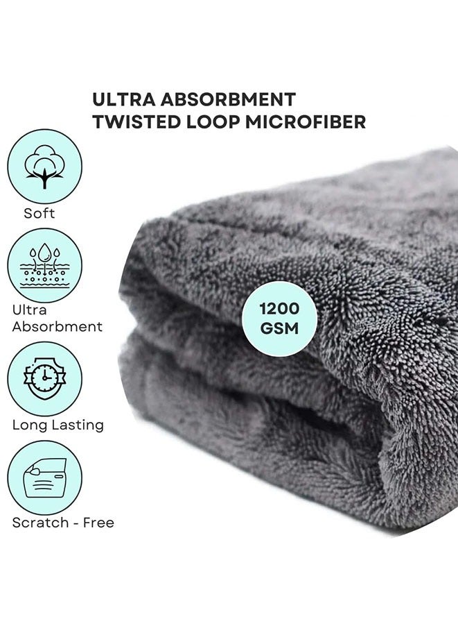 Muyixin منشفة سيارة من الألياف الدقيقة 1200 جرام لكل متر مربع، فائقة الامتصاص، طويلة ملتوية ولا تسبب خدوش، قماش ناعم على جميع الأسطح بدون جهد - Image 3