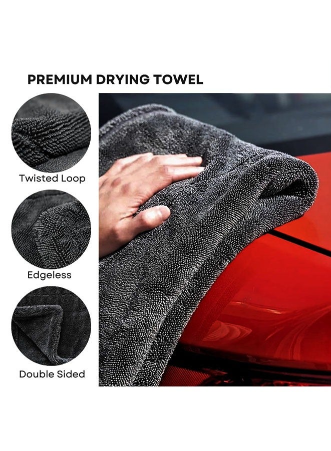 Muyixin منشفة سيارة من الألياف الدقيقة 1200 جرام لكل متر مربع، فائقة الامتصاص، طويلة ملتوية ولا تسبب خدوش، قماش ناعم على جميع الأسطح بدون جهد - Image 5