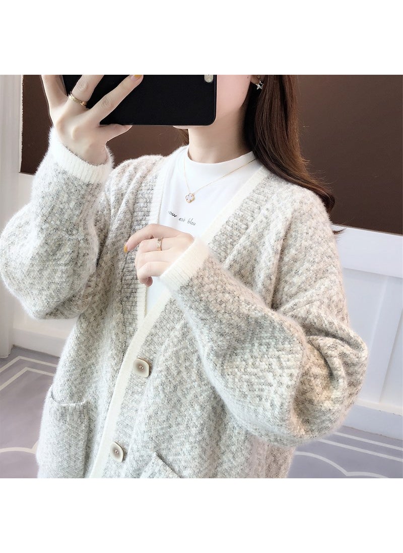 Generic Autumn 2024 New Explosions Women's Sweater Loose Outer Wear Knitted Cardigan Early Autumn Mink Velvet Jacket  - Image 1