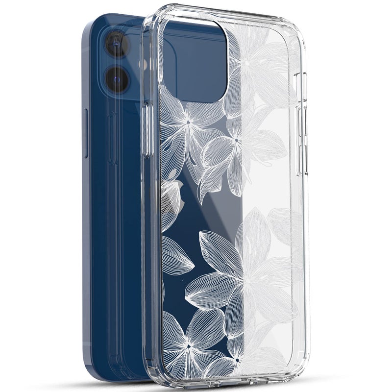 RANZ Compatible with iPhone 12 Case, iPhone 12 Pro Case, Anti-Scratch Shockproof Series Clear Acrylic + TPU Bumper Protective Case for iPhone 12 / iPhone 12 Pro (6.1 inch) - White Flower - Image 3