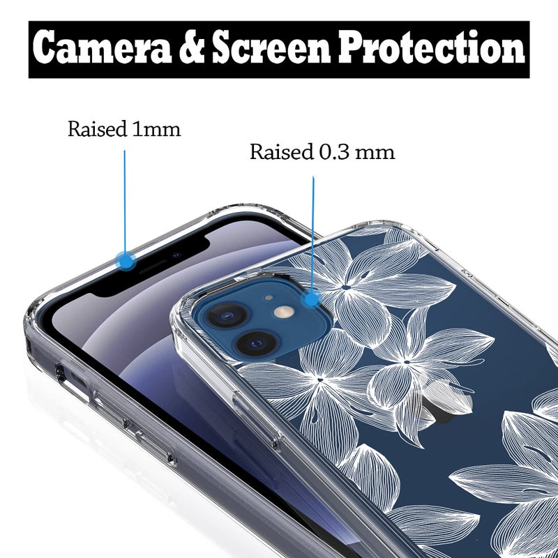 RANZ Compatible with iPhone 12 Case, iPhone 12 Pro Case, Anti-Scratch Shockproof Series Clear Acrylic + TPU Bumper Protective Case for iPhone 12 / iPhone 12 Pro (6.1 inch) - White Flower - Image 5