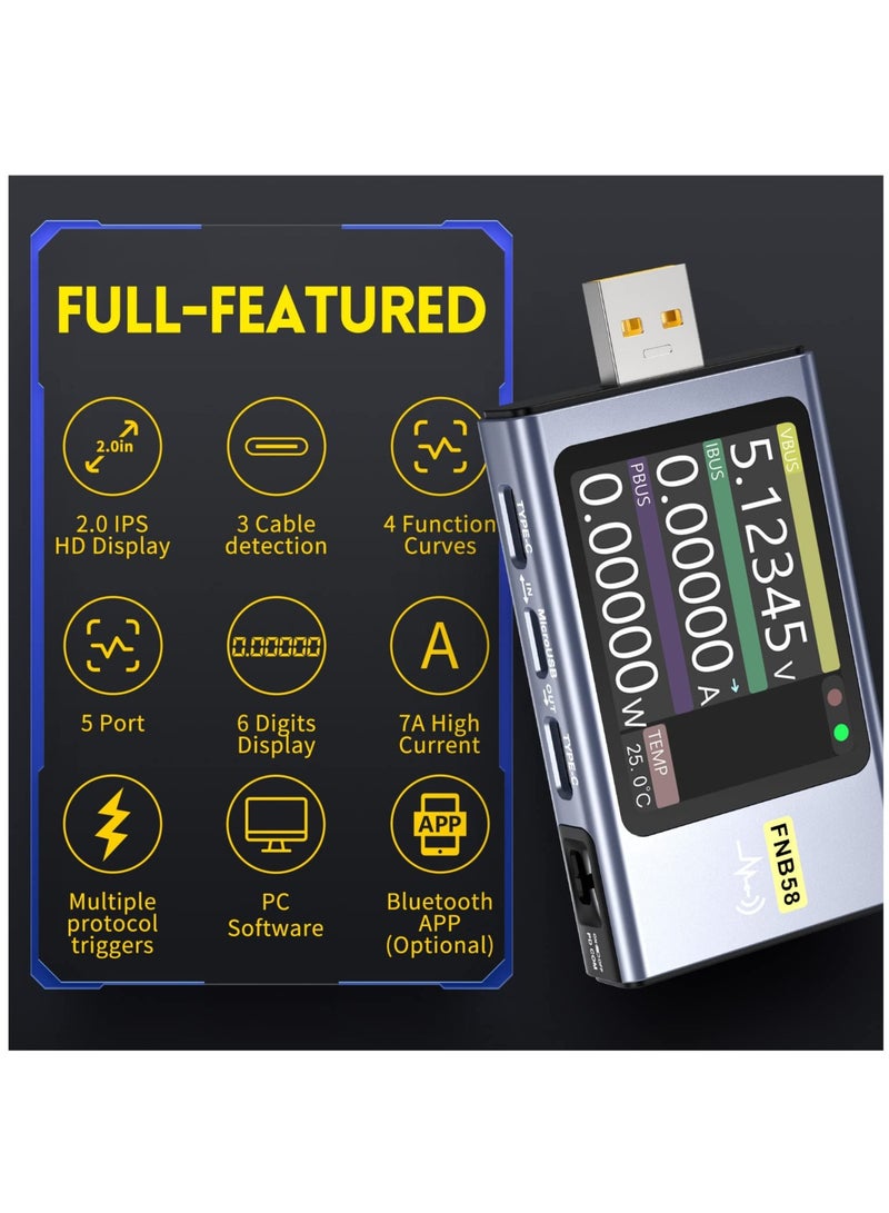 USB C Tester 4-28V 7A LCD A&C Voltage Current Power Multimeter with Bluetooth Fast Charge Detection Trigger Capacity Ripple Measurement PD2.0 PD3.0 QC2.0 QC3.0 - Image 5
