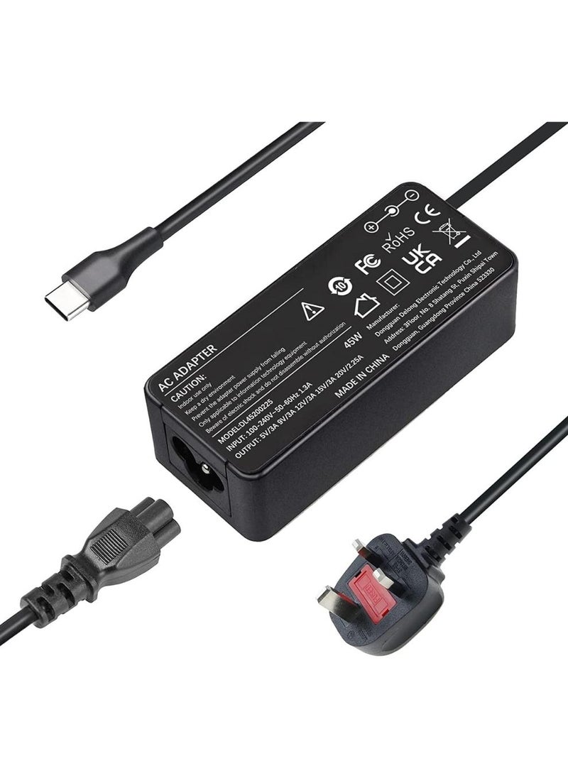 PARTNER - 45W USB-C Type C Laptop Charger for Lenovo Chromebook, Thinkpad, Yoga; HP Chromebook X360, Spectre X360; Dell Xps ASUS ZenBook Chromebook and More USB Type C Charging Notebook - Image 1