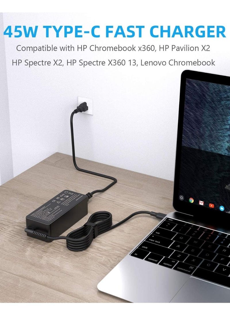 PARTNER - 45W USB-C Type C Laptop Charger for Lenovo Chromebook, Thinkpad, Yoga; HP Chromebook X360, Spectre X360; Dell Xps ASUS ZenBook Chromebook and More USB Type C Charging Notebook - Image 1