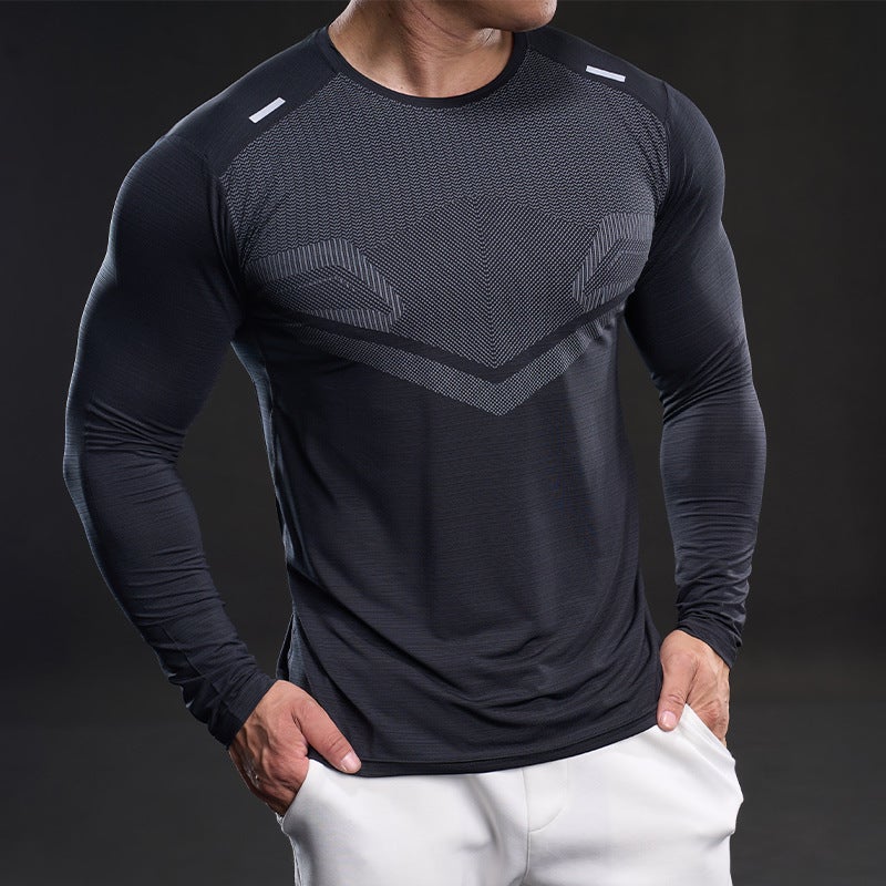 5802 Bullying Muscle Style Quick-Drying Ice Silk Long-Sleeved T-Shirt Men'S Leisure Sports Elastic Fitness Outdoor - Image 1
