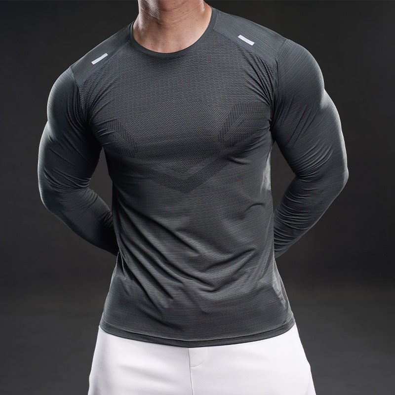 5802 Bullying Muscle Style Quick-Drying Ice Silk Long-Sleeved T-Shirt Men'S Leisure Sports Elastic Fitness Outdoor - Image 3