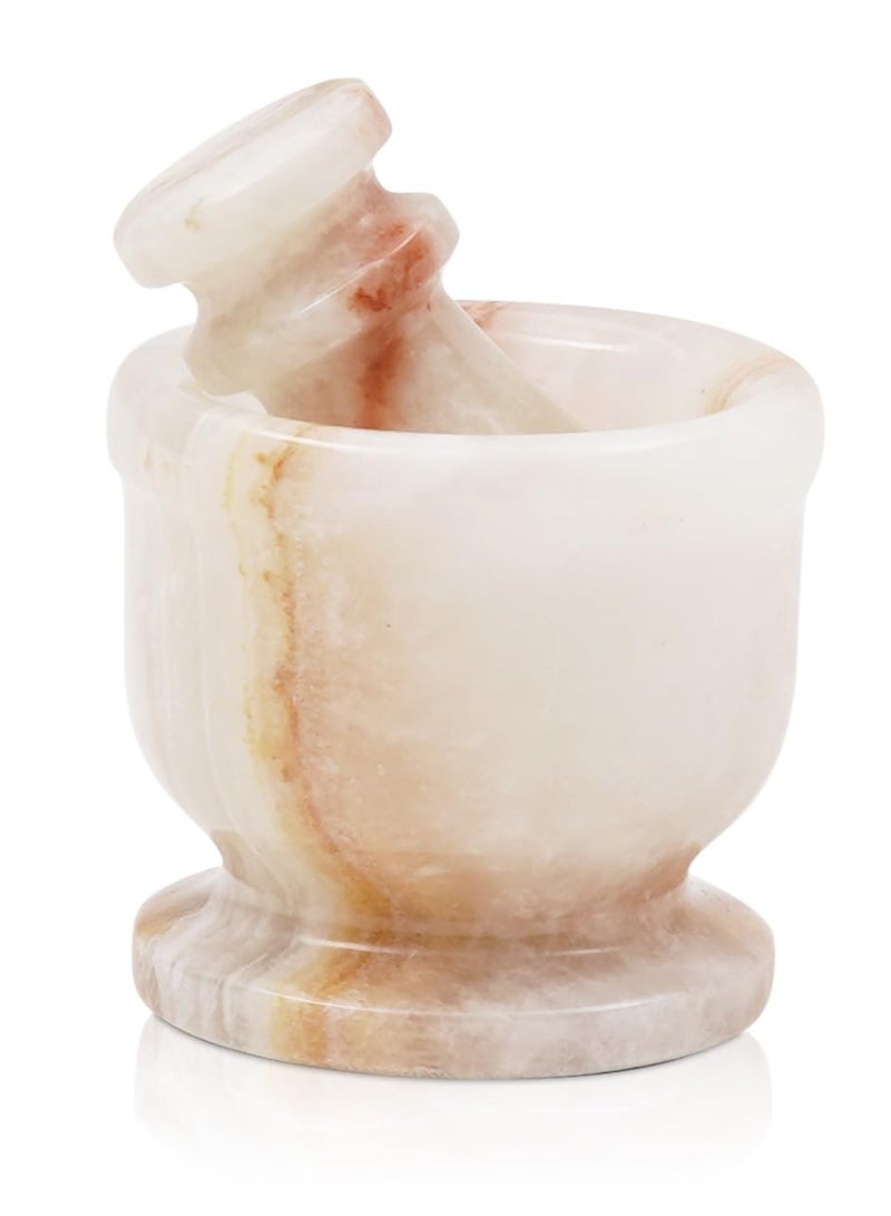 RADICALn Handmade White Onyx Marble Mortar and Pestle Set 2.5 Inch Spice Herb Grinder Garlic Crusher Natural Stone Kitchen Cooking Tool Home Gift - Image 1