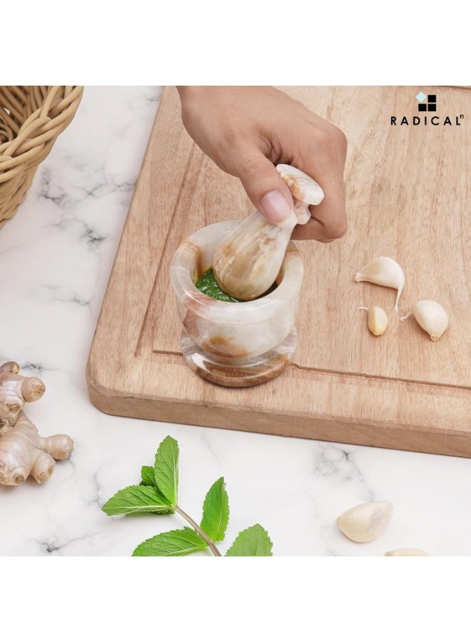 RADICALn Handmade White Onyx Marble Mortar and Pestle Set 2.5 Inch Spice Herb Grinder Garlic Crusher Natural Stone Kitchen Cooking Tool Home Gift - Image 2