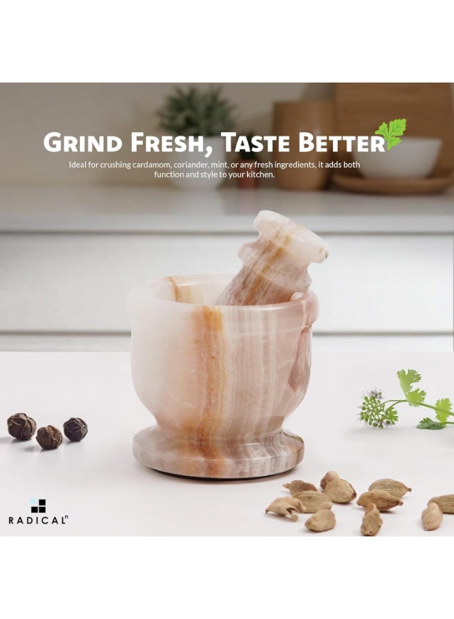 RADICALn Handmade White Onyx Marble Mortar and Pestle Set 2.5 Inch Spice Herb Grinder Garlic Crusher Natural Stone Kitchen Cooking Tool Home Gift - Image 3