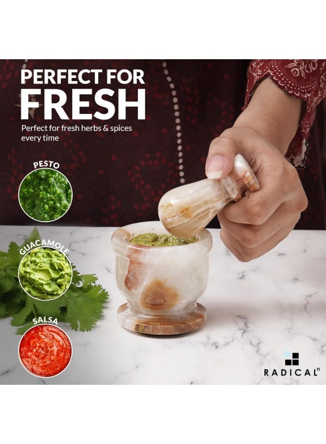 RADICALn Handmade White Onyx Marble Mortar and Pestle Set 2.5 Inch Spice Herb Grinder Garlic Crusher Natural Stone Kitchen Cooking Tool Home Gift - Image 4