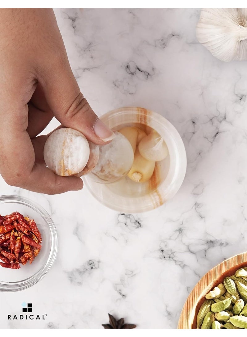 RADICALn Handmade White Onyx Marble Mortar and Pestle Set 2.5 Inch Spice Herb Grinder Garlic Crusher Natural Stone Kitchen Cooking Tool Home Gift - Image 5