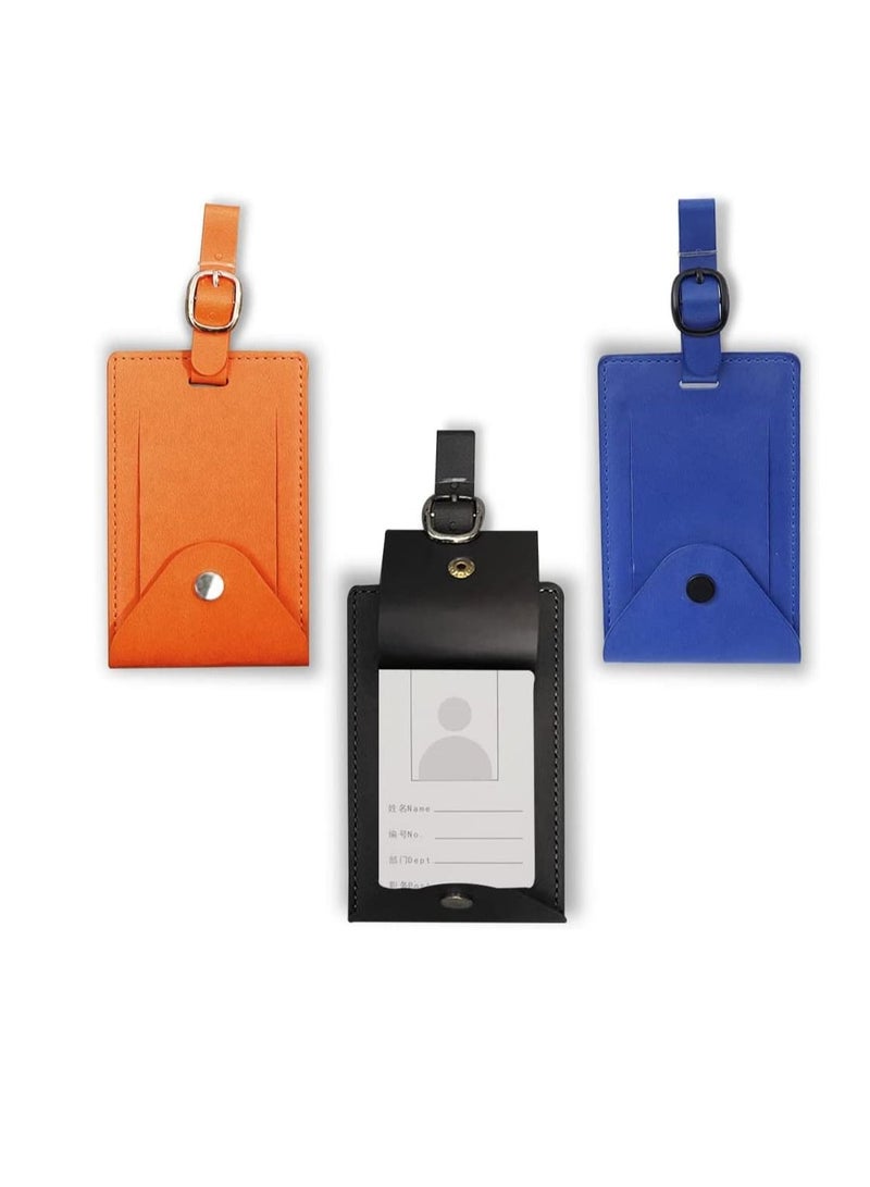SYOSI 3 PCS Luggage Tags, Premium PU Leather Luggage Travel Bag Tags with Adjustable Strap, Suitcase Tags with Snap for Travel Bag Suitcase 3 Colors - Image 1
