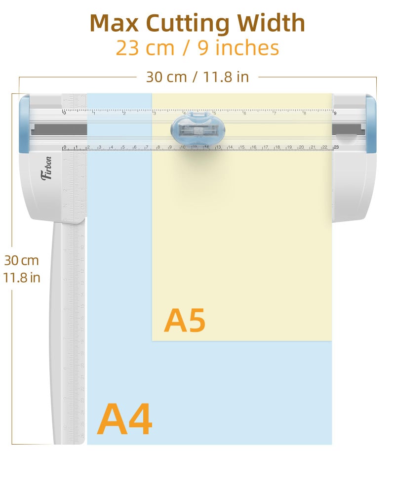 Firbon 3-in-1 Paper Cutter, 9" Compact A5 Paper Trimmer with Straight Cut, Scoring & Perforating Blades for Cardstock, Scrapbooking, Crafting, Labels & Home Office (Blue) - Image 3