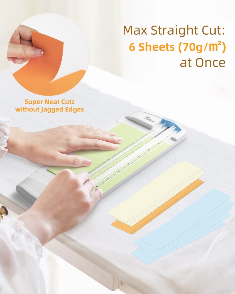 Firbon 3-in-1 Paper Cutter, 9" Compact A5 Paper Trimmer with Straight Cut, Scoring & Perforating Blades for Cardstock, Scrapbooking, Crafting, Labels & Home Office (Blue) - Image 4