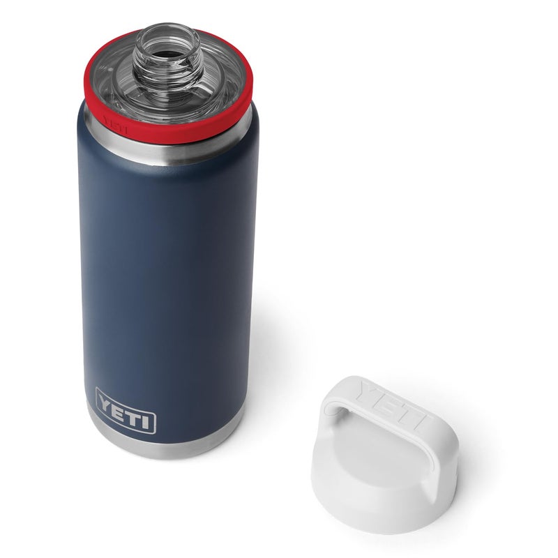 YETI Rambler 26 oz Bottle, Vacuum Insulated, Leakproof, Stainless Steel with Chug Cap, Navy/Rescue Red/White - Image 1