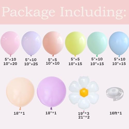 GIHOO Daisy Pastel Balloon Garland Kit 157pcs Pastel Macaron Balloon Arch Kit with Flower Mylar Balloon for Boho Mothers Day Spring Daisy Floral Theme Two Groovy Party Decoration - Image 2