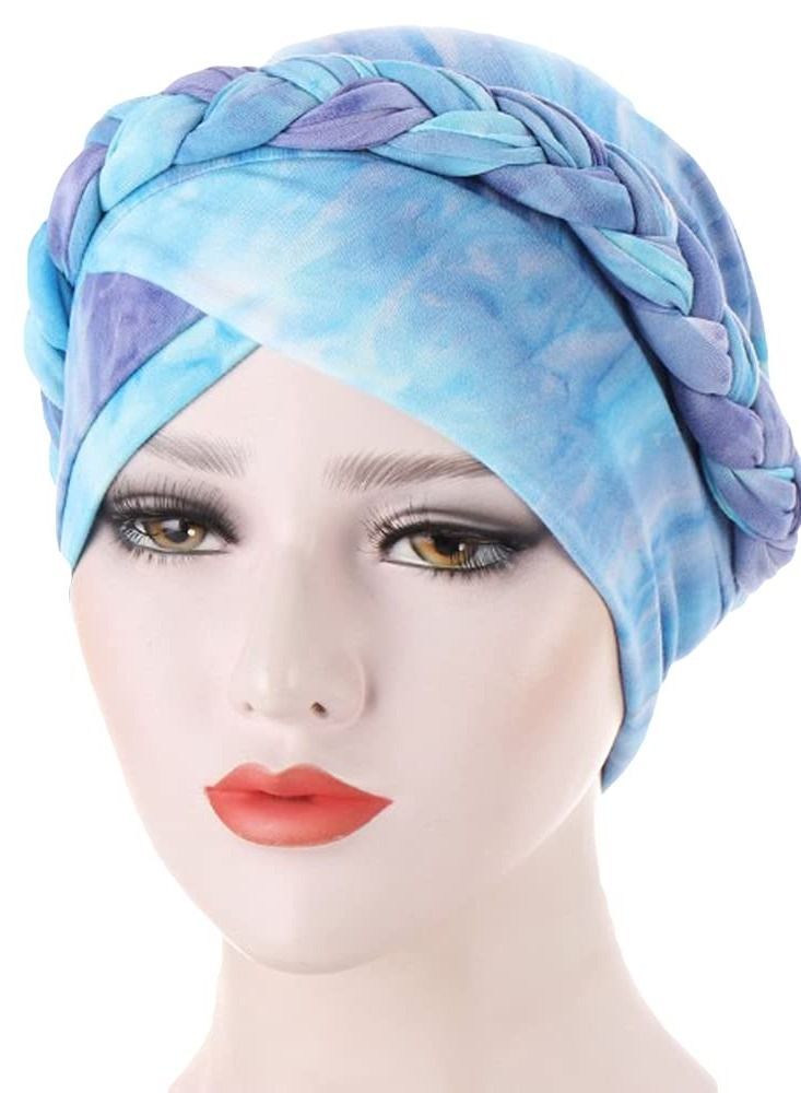 Y&D Womens Printed Turban Hat Head Wraps Covers Chemo Cancer Beanies Cap Headwear, Tie-Dye Short Braid Wrap (3PCS) - Image 2