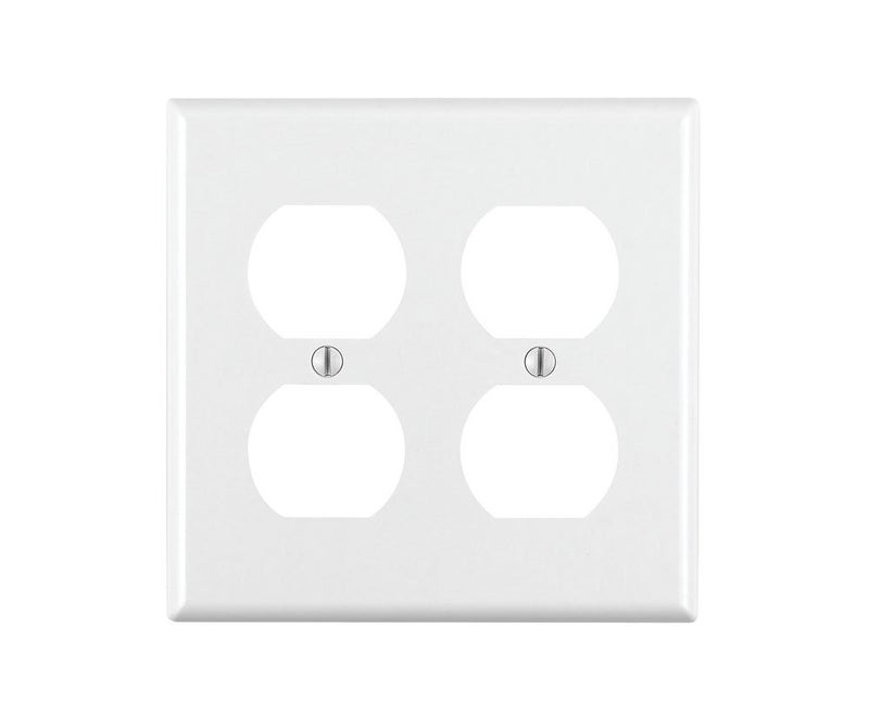 Leviton 2-Gang Duplex Device Receptacle Wallplate, Standard Size, Thermoset, Device Mount, 88016, White