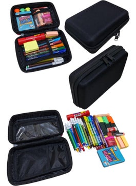 Pencil Case Bag with Hard Cover and Multiple Compartments, 3 Color Options
