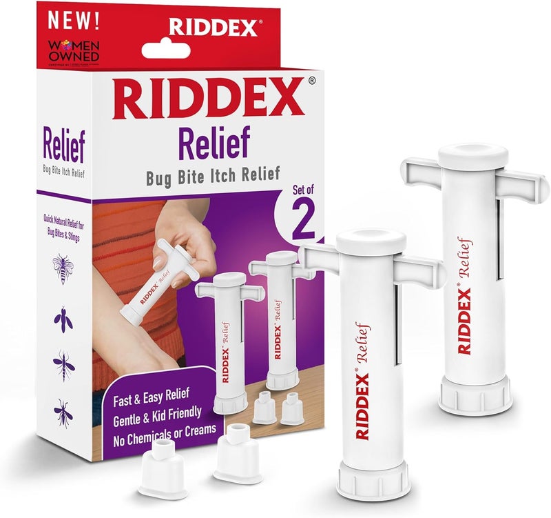 أداة سحب لدغات الحشرات RIDDEX - تخفيف حكة لدغات الحشرات بشكل طبيعي وخالي من المواد الكيميائية لدغات الحشرات مثل النحل والذباب، قابلة لإعادة الاستخدام، رائعة للتخييم والمشي والسفر، علاج لدغات البعوض عبوة 2