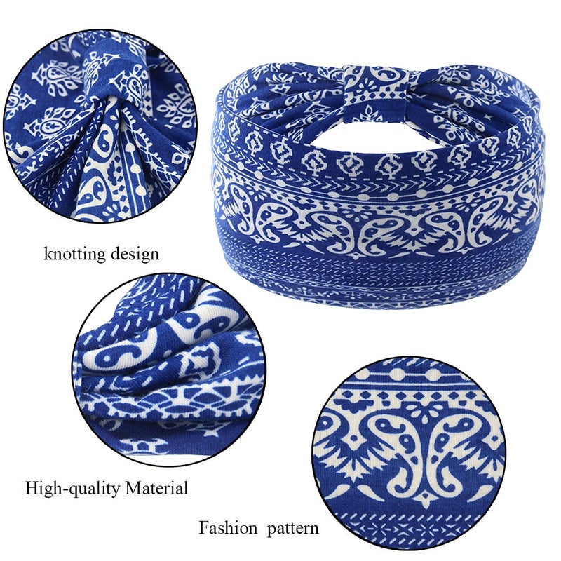 Yeshan Wide Bandana headbands for Women Boho Bandeau Headband Knot Hair Scarf Bands Stretch Floral Printed Non Slip Head bands Elastic Turban Head Wraps Thick African Headband,Pack of 6 - Image 4