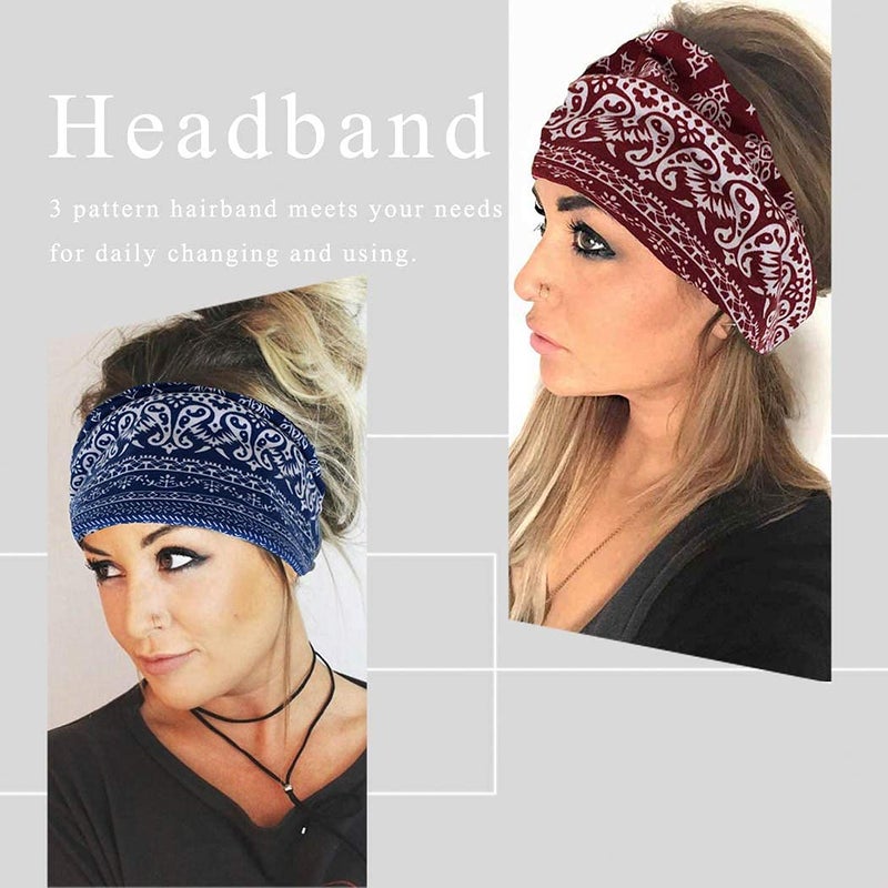 Yeshan Wide Bandana headbands for Women Boho Bandeau Headband Knot Hair Scarf Bands Stretch Floral Printed Non Slip Head bands Elastic Turban Head Wraps Thick African Headband,Pack of 6 - Image 5