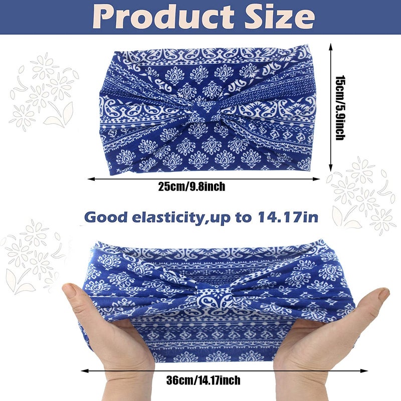 Yeshan Wide Bandana headbands for Women Boho Bandeau Headband Knot Hair Scarf Bands Stretch Floral Printed Non Slip Head bands Elastic Turban Head Wraps Thick African Headband,Pack of 6 - Image 2